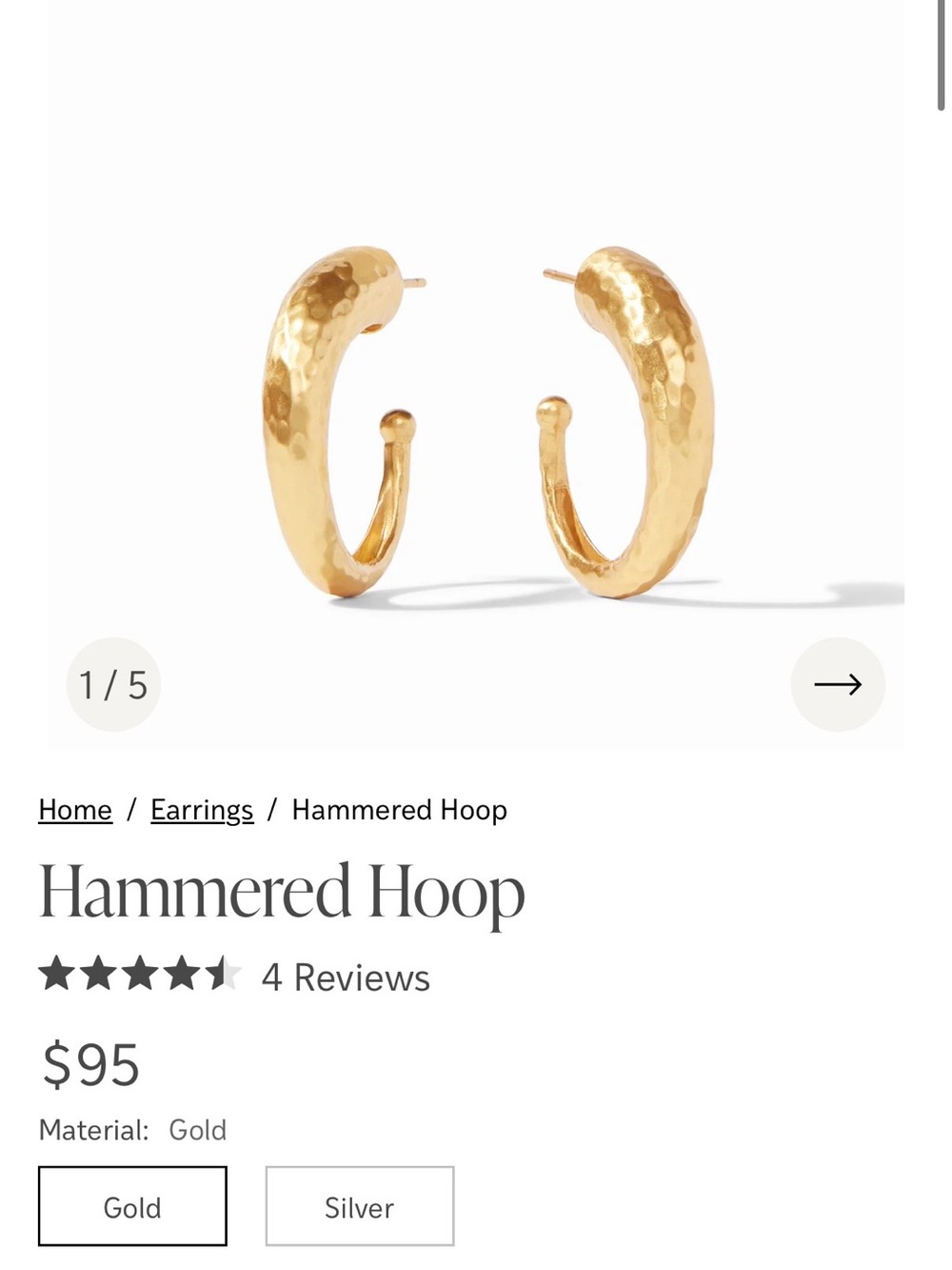 Julie Vos Hammered Hoop Earrings in Gold